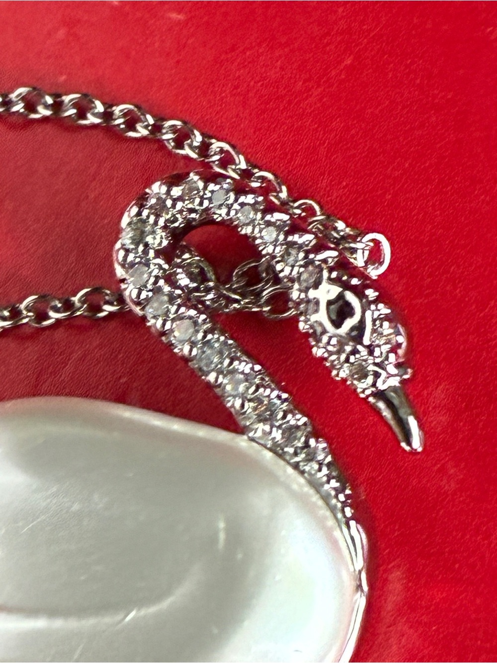 Silver Crystal Swan Pendant Necklace with White Pearl Accent ADJUSTABLE - Picture 7 of 9